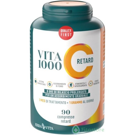 ERBA VITA VitaC 1000 Retard - 90 Compresse Vitamina C - Integratore alimentare a base di vitamina C a rilascio prolungato di 8 o