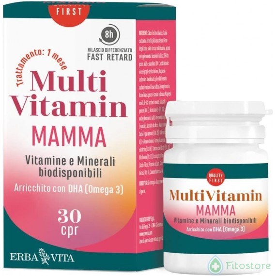 ERBA VITA Multivitamin Mamma integratore alimentare a base di vitamine e minerali e arricchito con DHA, con tecnologia Fast/Reta