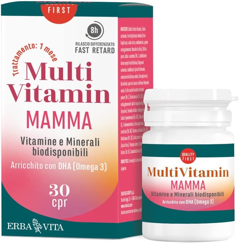 ERBA VITA Multivitamin Mamma integratore alimentare a base di vitamine e minerali e arricchito con DHA, con tecnologia Fast/Reta