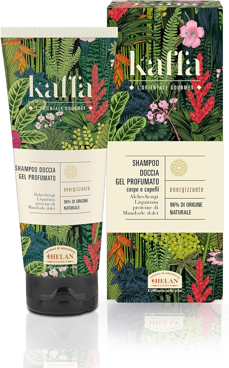 Helan, Kaffa, Shampoo e Bagnoschiuma Naturale per Corpo e Capelli, Docciaschiuma Gel Profumato Energizzante con Liquirizia e Pro