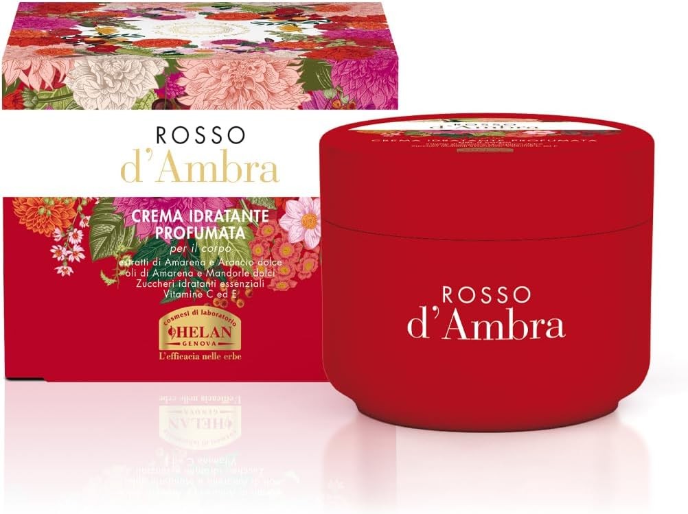 Helan, Rosso d'Ambra - Crema Corpo Idratante Pelle Secca con Olio di Mandorle Dolci Vitamina C e Vitamina E Antiossidante, Crema