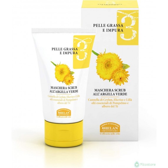 Helan, Linea Viso 3, Maschera Scrub Argilla Verde, Pelle grassa, 50 mL