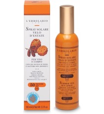L'Erbolario Spray Solare Velo d'Estate SPF 50 per Viso e Corpo, Protezione Alta, Azione Disarrossante, Resistente all'Acqua, Ide