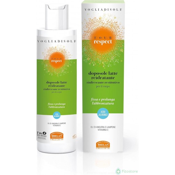 Helan, Vogliadisole Respect - Crema Doposole Corpo Idratante Profumata con Acido Ialuronico, Vitamina E, Olio di Anguria e Lampo