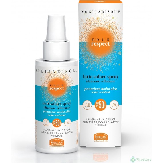 Helan, Vogliadisole Respect - Crema Solare 50+ Spray, Alta Protezione Solare 50+ contro Eritemi e Scottature, Crema Corpo Profum