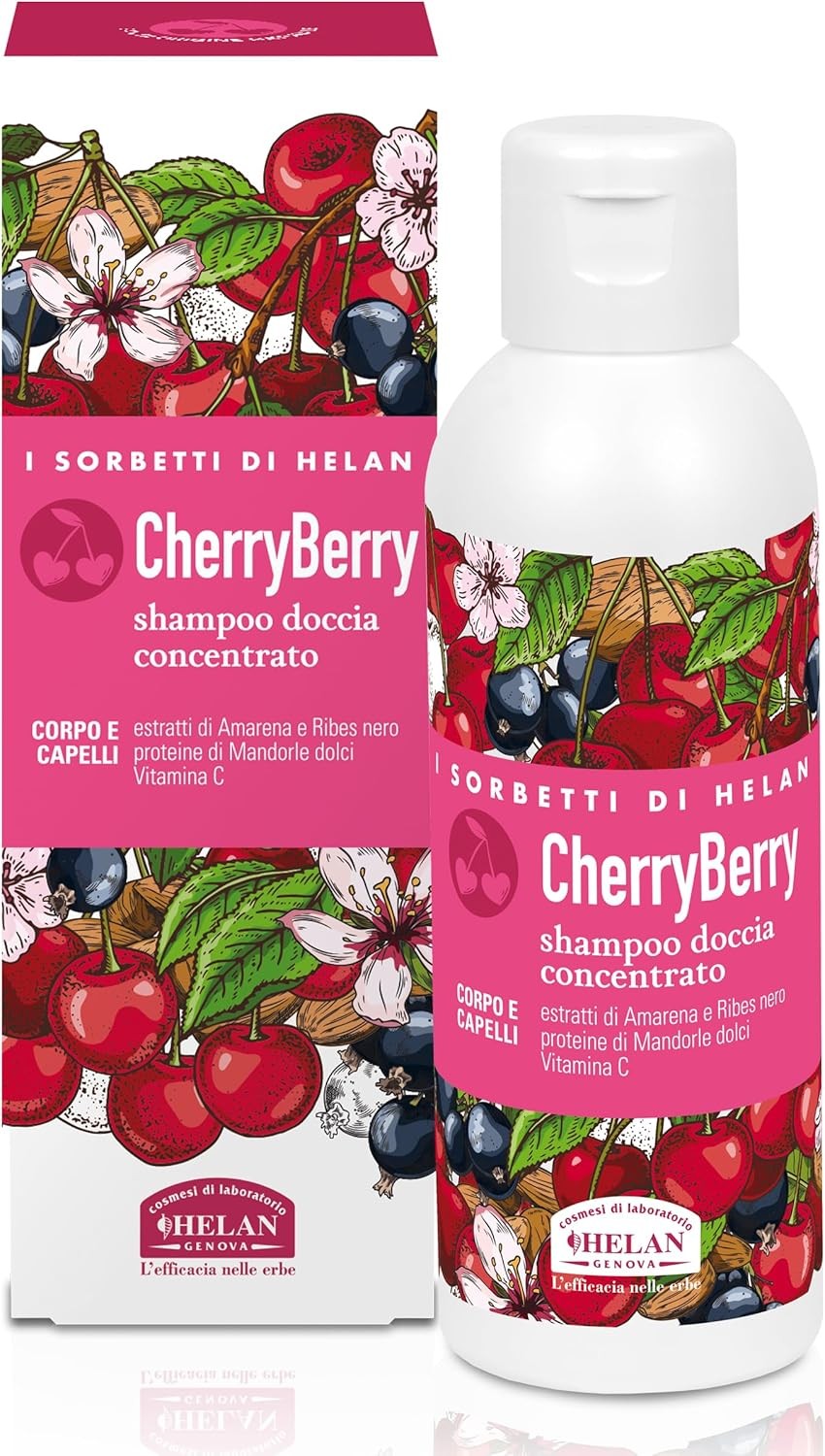 Helan I Sorbetti CherryBerry - Shampoo e Bagnoschiuma Uomo e Donna Concentrato con Vitamina C, Mandorle Dolci e Ribes Nero, Docc